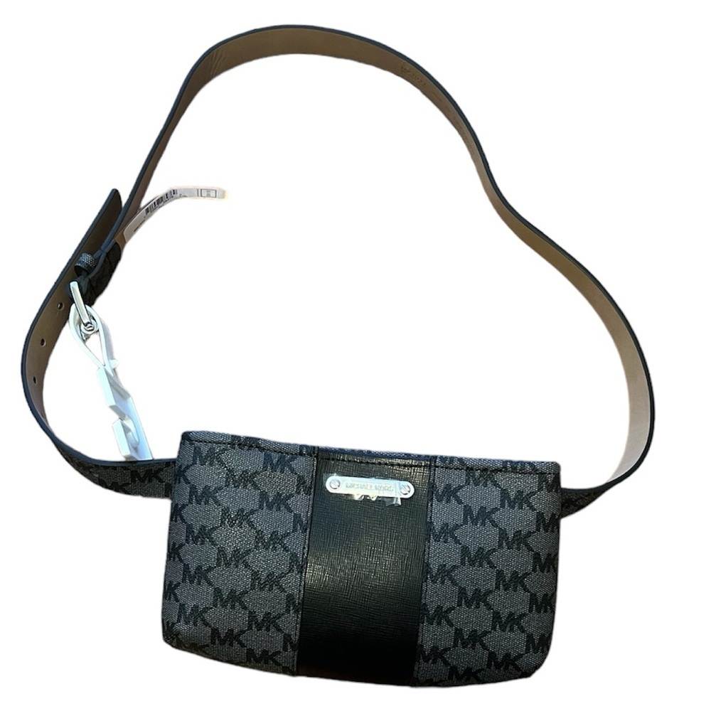 Michael Kors NWT Signature Logo Belt Bag with Adjustable Strap in Black and Grey